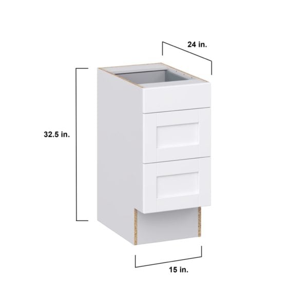 Dahlia Bright White Shaker Assembled 15 in. W x 32.5 in. H x 24 in. D ADA Drawer Base Cabinet with 3 Drawers