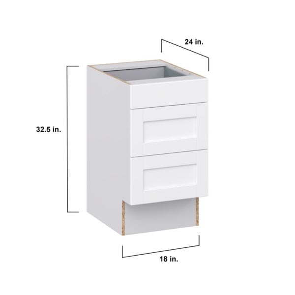 Dahlia Bright White Shaker Assembled 18 in. W x 32.5 in. H x24 in. D ADA Drawer Base Cabinet with 3 Drawers