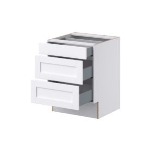 Dahlia Bright White Shaker Assembled 24 in. W x 32.5 in. H x 24 in. D ADA Drawer Base Cabinet with 3 Drawers