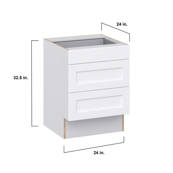 Dahlia Bright White Shaker Assembled 24 in. W x 32.5 in. H x 24 in. D ADA Drawer Base Cabinet with 3 Drawers