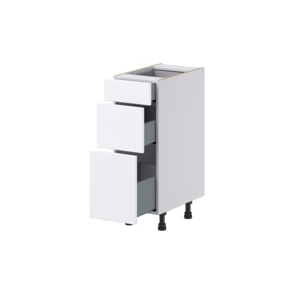 Lily Bright White Slab Assembled 12 in. W x 34.5 in. H x 21 in. D Vanity Drawer Base Cabinet with 3 Drawers