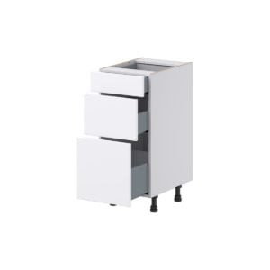 Lily Bright White Slab Assembled 15 in. W x 34.5 in. H x 21 in. D Vanity Drawer Base Cabinet with 3 Drawers