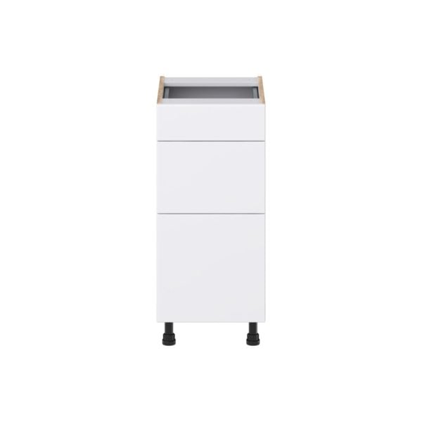 Lily Bright White Slab Assembled 15 in. W x 34.5 in. H x 21 in. D Vanity Drawer Base Cabinet with 3 Drawers