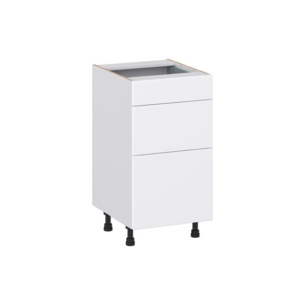 Lily Bright White Slab Assembled 18 in. W x 34.5 in. H x 21 in. D Vanity Drawer Base Cabinet with 3 Drawers