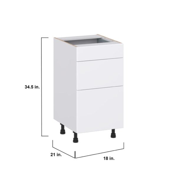 Lily Bright White Slab Assembled 18 in. W x 34.5 in. H x 21 in. D Vanity Drawer Base Cabinet with 3 Drawers