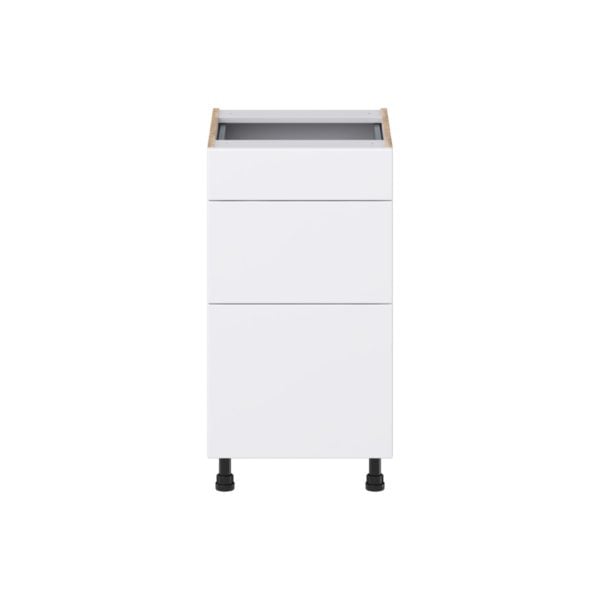 Lily Bright White Slab Assembled 18 in. W x 34.5 in. H x 21 in. D Vanity Drawer Base Cabinet with 3 Drawers