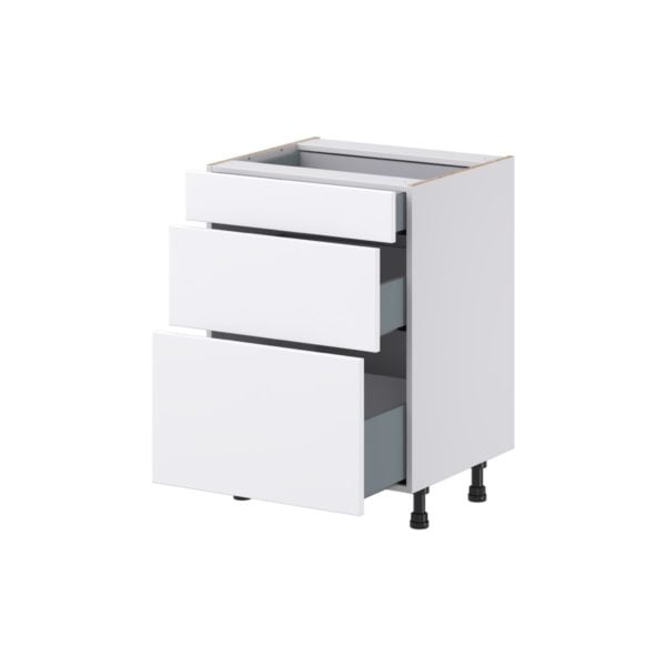 Lily Bright White Slab Assembled 24 in. W x 34.5 in. H x 21 in. D Vanity Drawer Base Cabinet with 3 Drawers