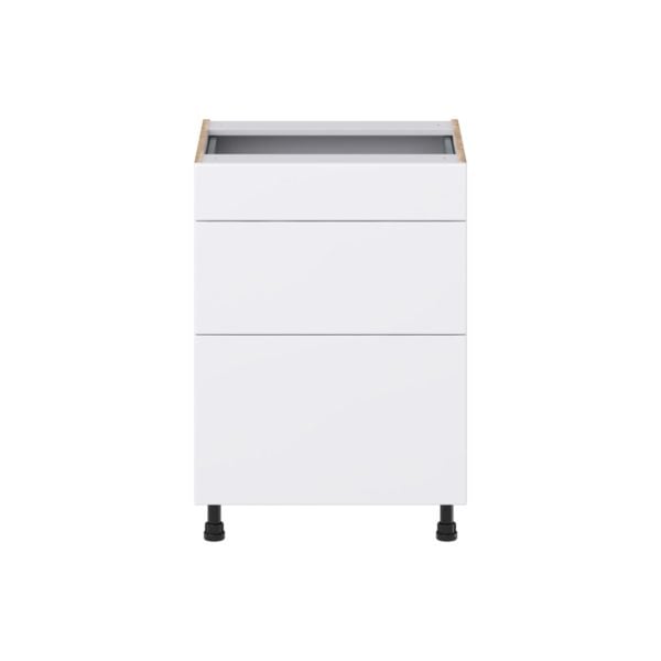 Lily Bright White Slab Assembled 24 in. W x 34.5 in. H x 21 in. D Vanity Drawer Base Cabinet with 3 Drawers