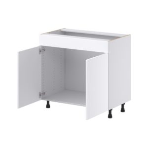 Lily Bright White Slab Assembled 36 in. W x 34.5 in.H x 21 in. D Vanity Sink Base Cabinet with False Front