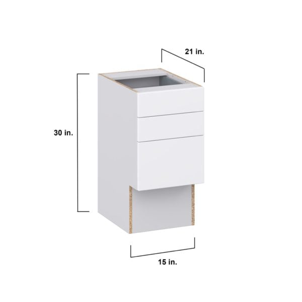 Lily Bright White Slab Assembled 15 in. W x 30 in. H x 21 in. D Vanity ADA Drawer Base Cabinet with 3 Drawers