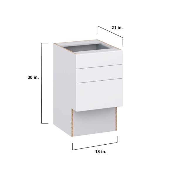 Lily Bright White Slab Assembled 18 in. W x 30 in. H x 21 in. D Vanity ADA Drawer Base Cabinet with 3 Drawers