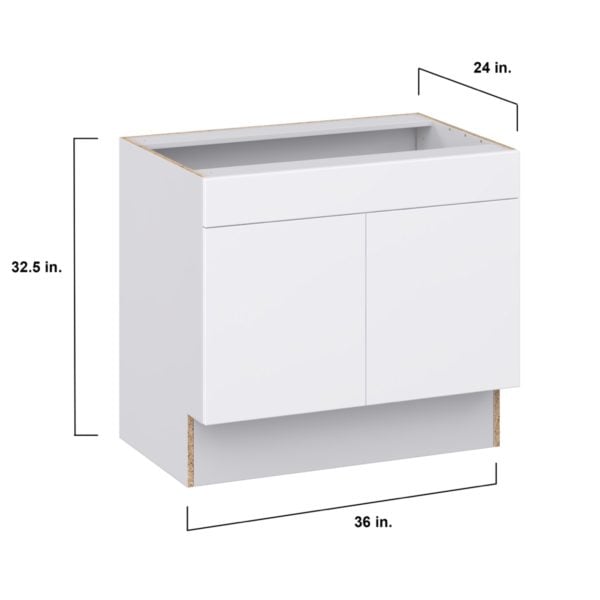 Lily Bright White Slab Assembled 36 in. W x 32.5 in. H x 24 in. D ADA Sink Base With Removable Front Cabinet