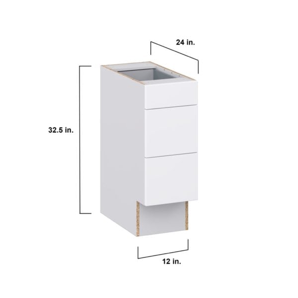 Lily Bright White Slab Assembled 12 in. W x 32.5 in. H x 24 in. D ADA Drawer Base Cabinet with 3 Drawers