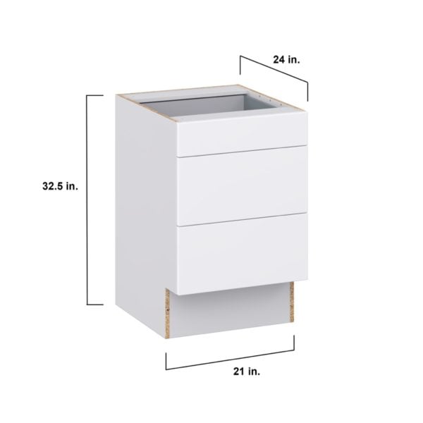 Lily Bright White Slab Assembled 21 in. W x 32.5 in. H x 24 in. D ADA Drawer Base Cabinet with 3 Drawers