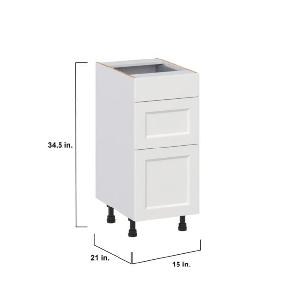 Magnolia Painted Bright White Recessed Assembled 15 in. W x 34.5 in. H x 21 in. D Vanity Drawer Base Cabinet with 3 Drawers