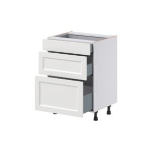 Magnolia Painted Bright White Recessed Assembled 24 in. W x 34.5 in. H x 21 in. D Vanity Drawer Base Cabinet with 3 Drawers