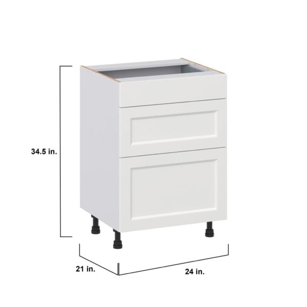 Magnolia Painted Bright White Recessed Assembled 24 in. W x 34.5 in. H x 21 in. D Vanity Drawer Base Cabinet with 3 Drawers