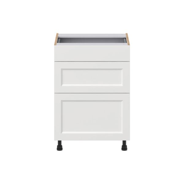 Magnolia Painted Bright White Recessed Assembled 24 in. W x 34.5 in. H x 21 in. D Vanity Drawer Base Cabinet with 3 Drawers