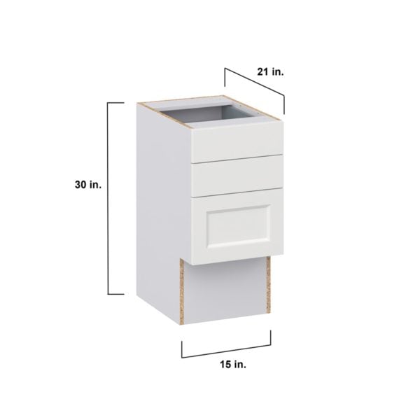 Magnolia Painted Bright White Recessed Assembled 15 in. W x 30 in. H x 21 in. D Vanity ADA Drawer Base Cabinet with 3 Drawers