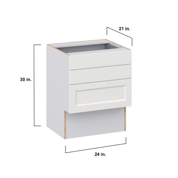 Magnolia Painted Bright White Recessed Assembled 24 in. W x 30 in. H x 21 in. D Vanity ADA Drawer Base Cabinet with 3 Drawers