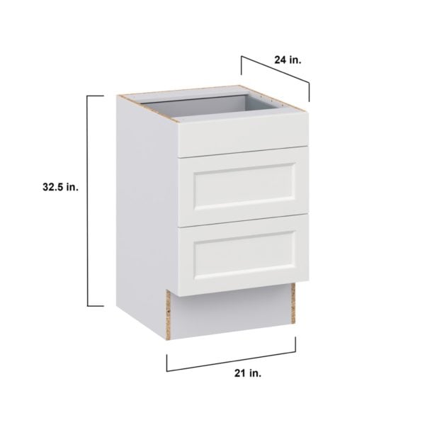 Magnolia Painted Bright White Recessed Assembled 21 in. W x 32.5 in. H x 24 in. D ADA Drawer Base Cabinet with 3 Drawers