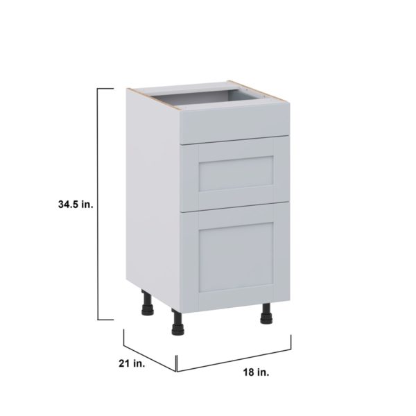 Sea Holly Light Gray Shaker Assembled 18 in. W x 34.5 in. H x 21 in. D Vanity Drawer Base Cabinet with 3 Drawers