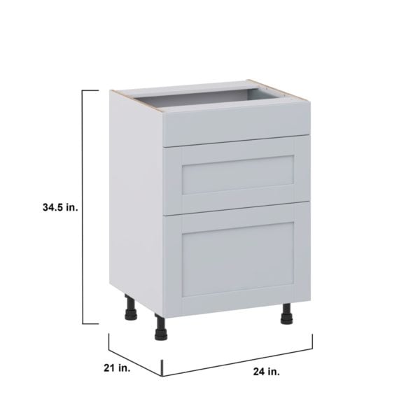 Sea Holly Light Gray Shaker Assembled 24 in. W x 34.5 in. H x 21 in. D Vanity Drawer Base Cabinet with 3 Drawers