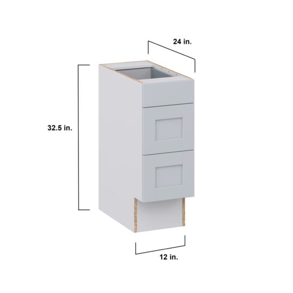 Sea Holly Light Gray Shaker Assembled 12 in. W x 32.5 in. H x 24 in. D ADA Drawer Base Cabinet with 3 Drawers