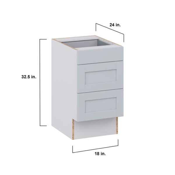 Sea Holly Light Gray Shaker Assembled 18 in. W x 32.5 in. H x24 in. D ADA Drawer Base Cabinet with 3 Drawers