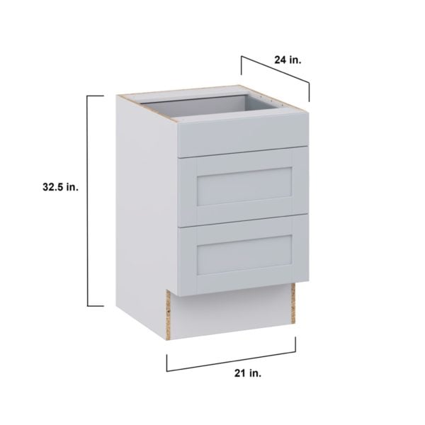 Sea Holly Light Gray Shaker Assembled 21 in. W x 32.5 in. H x 24 in. D ADA Drawer Base Cabinet with 3 Drawers