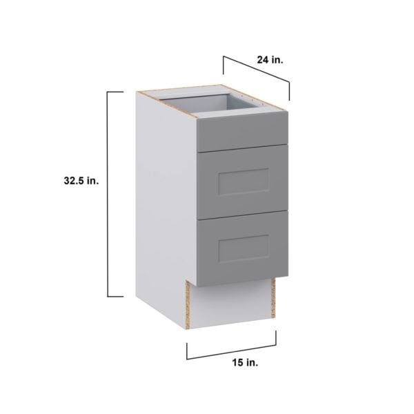 Willow Painted Slate Gray Shaker Assembled 15 in. W x 32.5 in. H x 24 in. D ADA Drawer Base Cabinet with 3 Drawers