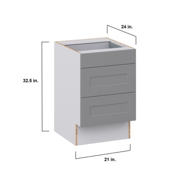 Willow Painted Slate Gray Shaker Assembled 21 in. W x 32.5 in. H x 24 in. D ADA Drawer Base Cabinet with 3 Drawers