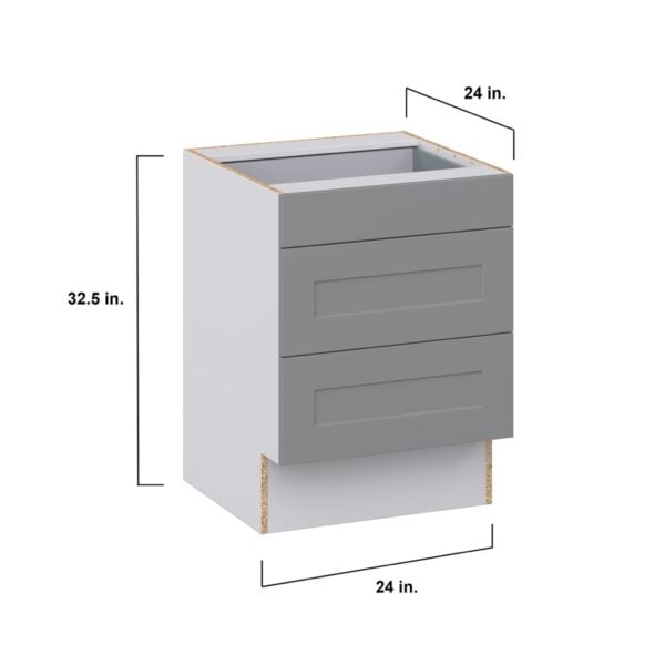 Willow Painted Slate Gray Shaker Assembled 24 in. W x 32.5 in. H x 24 in. D ADA Drawer Base Cabinet with 3 Drawers