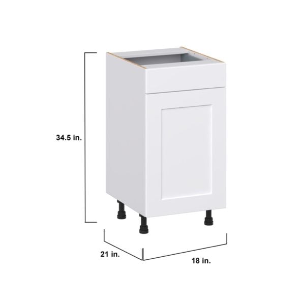 Jasmine Painted Warm White Shaker Assembled 18 in. W x 34.5 in. H x 21 in. D Vanity Base Cabinet with 1 Drawer