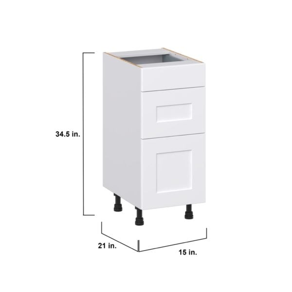 Jasmine Painted Warm White Shaker Assembled 15 in. W x 34.5 in. H x 21 in. D Vanity Drawer Base Cabinet with 3 Drawers