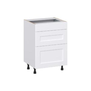 Jasmine Painted Warm White Shaker Assembled 24 in. W x 34.5 in. H x 21 in. D Vanity Drawer Base Cabinet with 3 Drawers