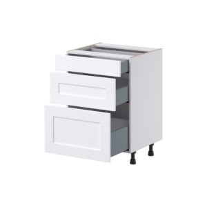 Jasmine Painted Warm White Shaker Assembled 24 in. W x 34.5 in. H x 21 in. D Vanity Drawer Base Cabinet with 3 Drawers