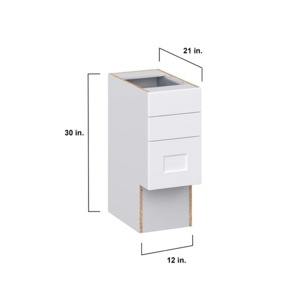 Jasmine Painted Warm White Shaker Assembled 12 in. W x 30 in. H x 21 in. D Vanity ADA Drawer Base Cabinet with 3 Drawers