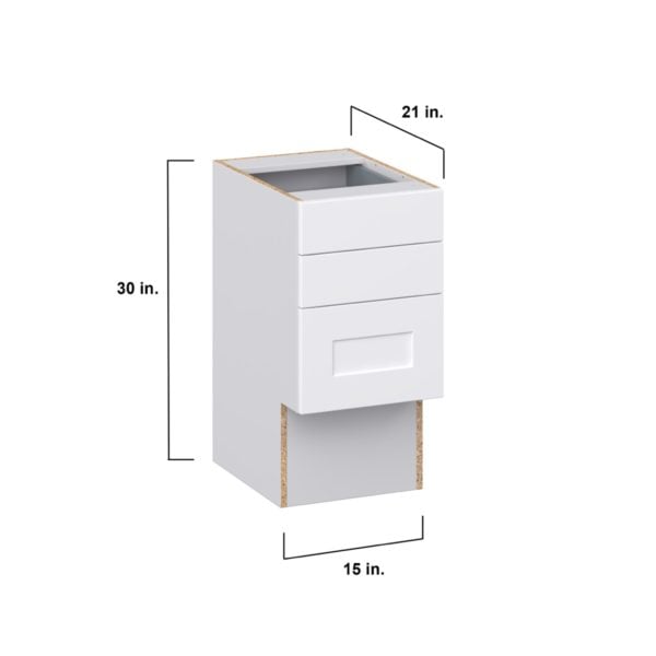 Jasmine Painted Warm White Shaker Assembled 15 in. W x 30 in. H x 21 in. D Vanity ADA Drawer Base Cabinet with 3 Drawers