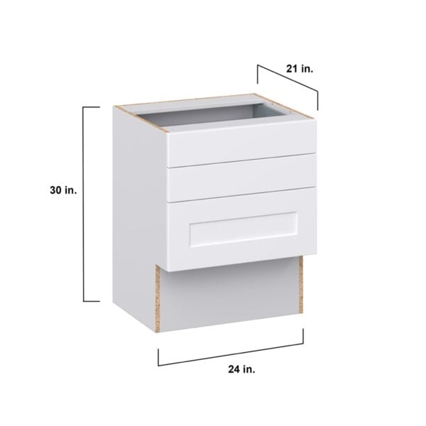 Jasmine Painted Warm White Shaker Assembled 24 in. W x 30 in. H x 21 in. D Vanity ADA Drawer Base Cabinet with 3 Drawers