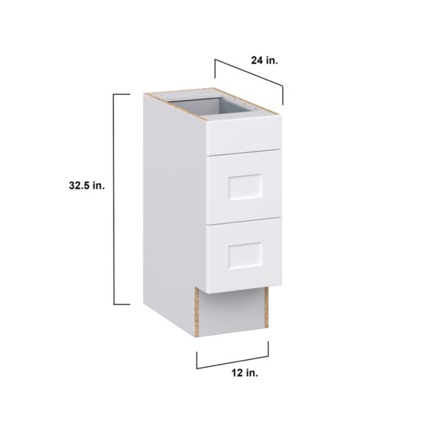 Jasmine Painted Warm White Shaker Assembled 12 in. W x 32.5 in. H x 24 in. D ADA Drawer Base Cabinet with 3 Drawers