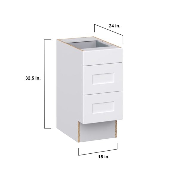 Jasmine Painted Warm White Shaker Assembled 15 in. W x 32.5 in. H x 24 in. D ADA Drawer Base Cabinet with 3 Drawers