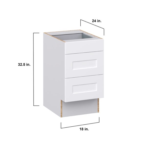 Jasmine Painted Warm White Shaker Assembled 18 in. W x 32.5 in. H x24 in. D ADA Drawer Base Cabinet with 3 Drawers