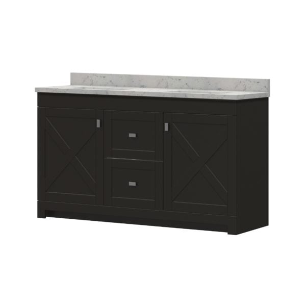 Acacia 61"W x 19"D Cocoa Brown DB Vanity with Arctic stone wave integrated bowls