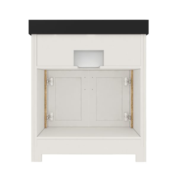 Aster 31"W x 19"D x 34"H Cotton White Vanity and Jet Black Granite Vanity Top with Farmhouse Style Sink