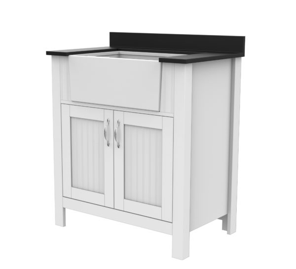 Aster 31"W x 19"D x 34"H Cotton White Vanity and Jet Black Granite Vanity Top with Farmhouse Style Sink