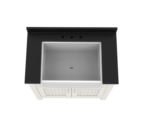 Aster 31"W x 19"D x 34"H Cotton White Vanity and Jet Black Granite Vanity Top with Farmhouse Style Sink