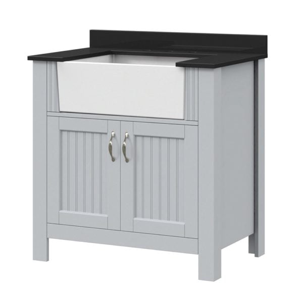 Aster 31"W x 19"D x 34"H Light Silver Vanity and Jet Black Granite Vanity Top with Farmhouse Style Sink