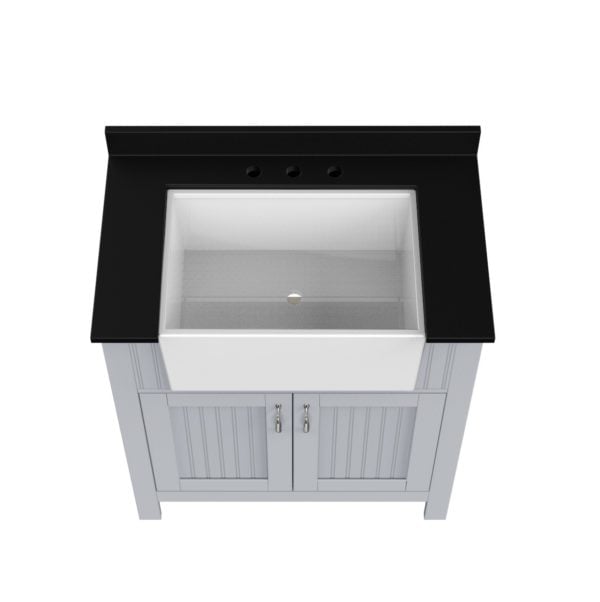 Aster 31"W x 19"D x 34"H Light Silver Vanity and Jet Black Granite Vanity Top with Farmhouse Style Sink