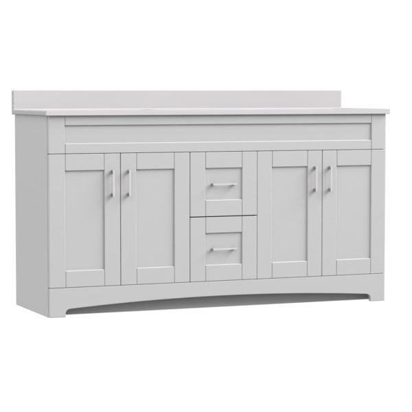 Barletta 60"W x 18-3/4"D x 32"H Cotton White Bathroom Vanity Cabinet DB